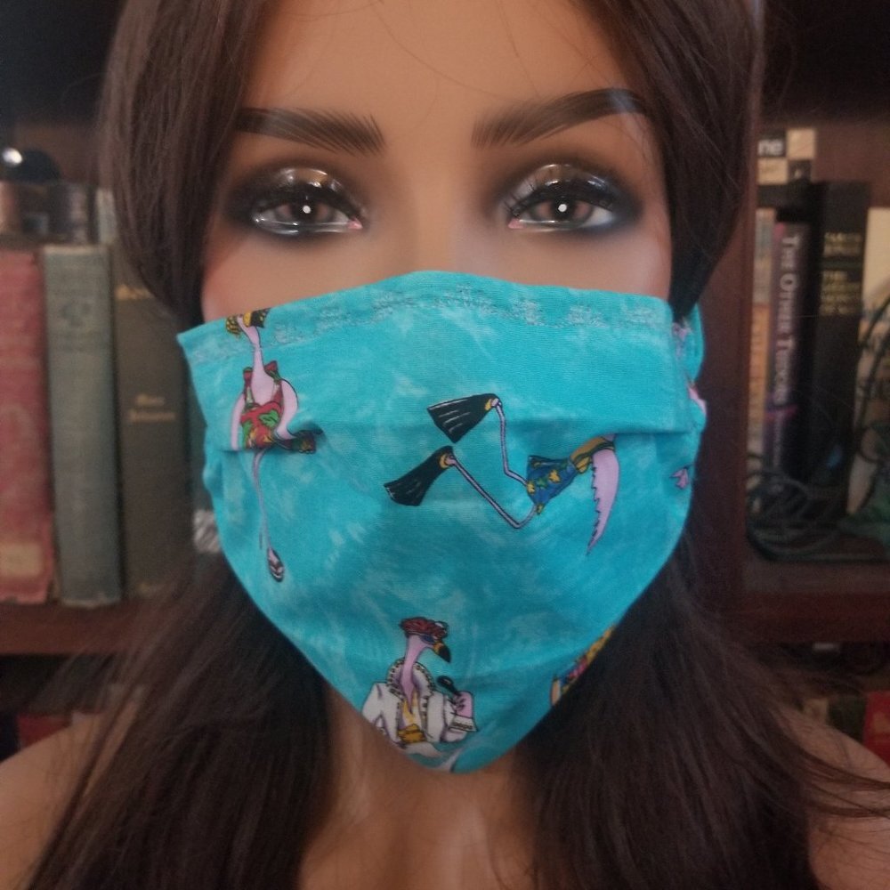 Adult Face Masks - Flamingos on Vacation - Filter Pocket - Roomy - Breathable